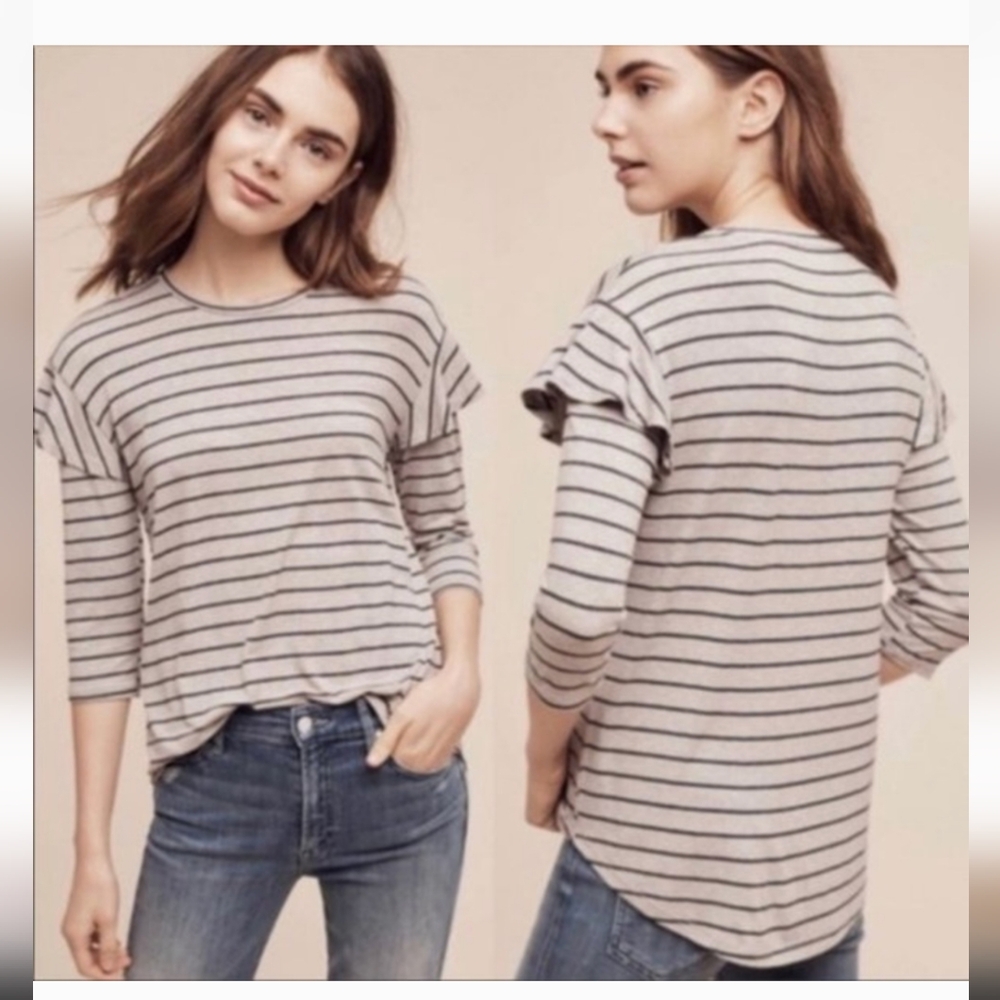 ANTHRO DOLAN Striped Flutter 3/4 Sleeves top